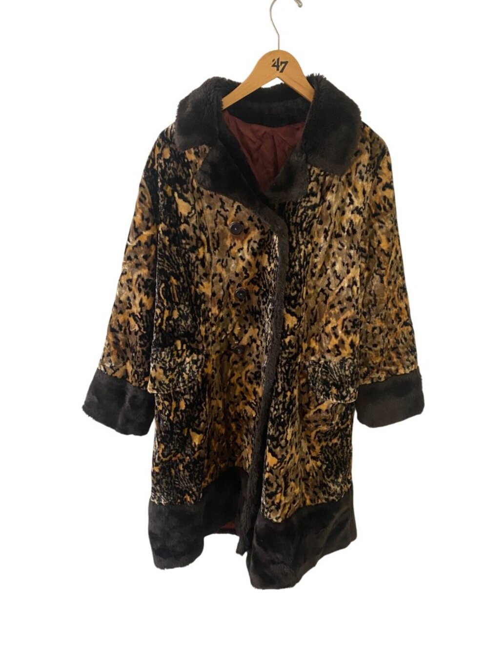 Vintage Union Mid Century Faux Fur Animal Print Button Front Coat. - XL